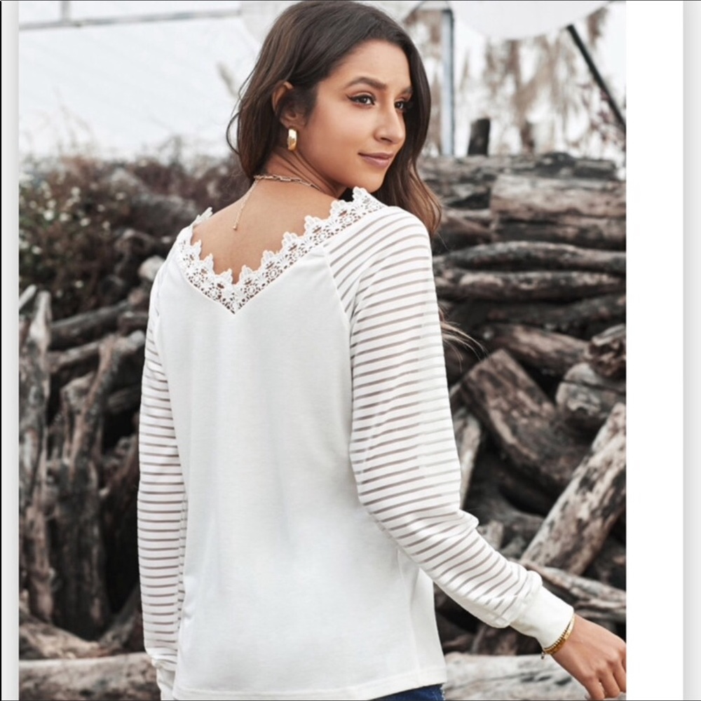 1 Left! Restocked! Sexy V-Neck Top w/Opaque Stripe - Picture 5 of 10